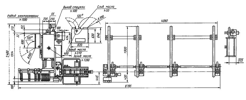 Габарит робочого простору отрезного верстата 8Г663
